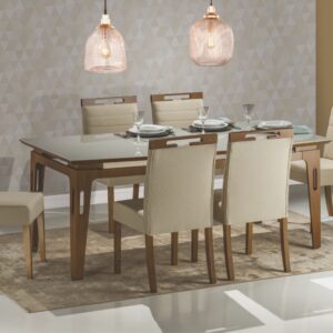 CONJUNTO MESA BETER COM VIDRO C/ 4 CADEIRAS (QUADRADA)