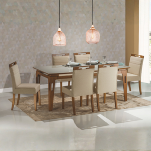 CONJUNTO MESA BETER COM VIDRO C/ 8 CADEIRAS (QUADRADA)
