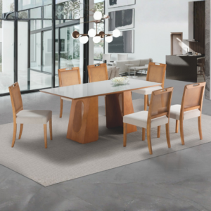 CONJUNTO MESA CELITE COM VIDRO C/ 8 CADEIRAS (RETANGULAR)