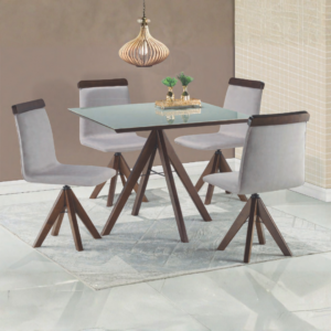 CONJUNTO MESA HIGA COM VIDRO C/ 4 CADEIRAS (REDONDA)