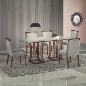 CONJUNTO MESA LERIDIAN COM VIDRO C/ 6 CADEIRAS (RETANGULAR)