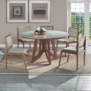 CONJUNTO MESA MADRIAN COM VIDRO C/ 8 CADEIRAS (QUADRADA)