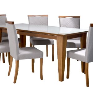 CONJUNTO MESA FLAVIANE COM VIDRO C/ 4 CADEIRAS (RETANGULAR)