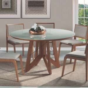 CONJUNTO MESA MADRIAN COM VIDRO C/ 8 CADEIRAS (REDONDO)