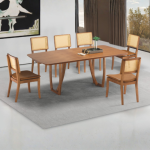 CONJUNTO MESA RUBIA C/ 8 CADEIRAS (RETANGULAR)