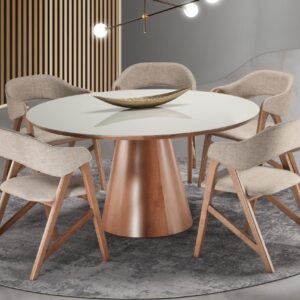 CONJUNTO MESA PERLA COM VIDRO C/ 4 CADEIRAS (REDONDA)