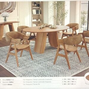 MESA CELINA OVAL 180 x130x78  COM CADEIRA  BRIZZA MADEIRA AMENDOA