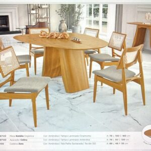 MESA NATALIA ORGANICA 78 X 130 X 180 /APARDOR CELINA / CADEIRA ZARA MADEIRA LAMINA CINAMOMO