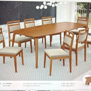 MESA ARIZONA  78 X 110 X 250 / CADEIRA LIZ MADEIRA LAMINADO CINAMOMO